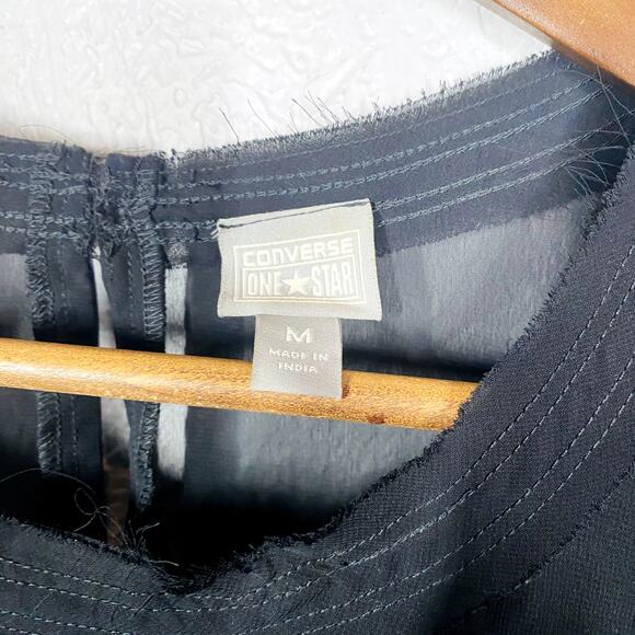 Converse Ruffled Cap Sleeve Tiered Mini Dress Casual Mesh Y2K Gauzy Cute - M - Picture 4 of 7